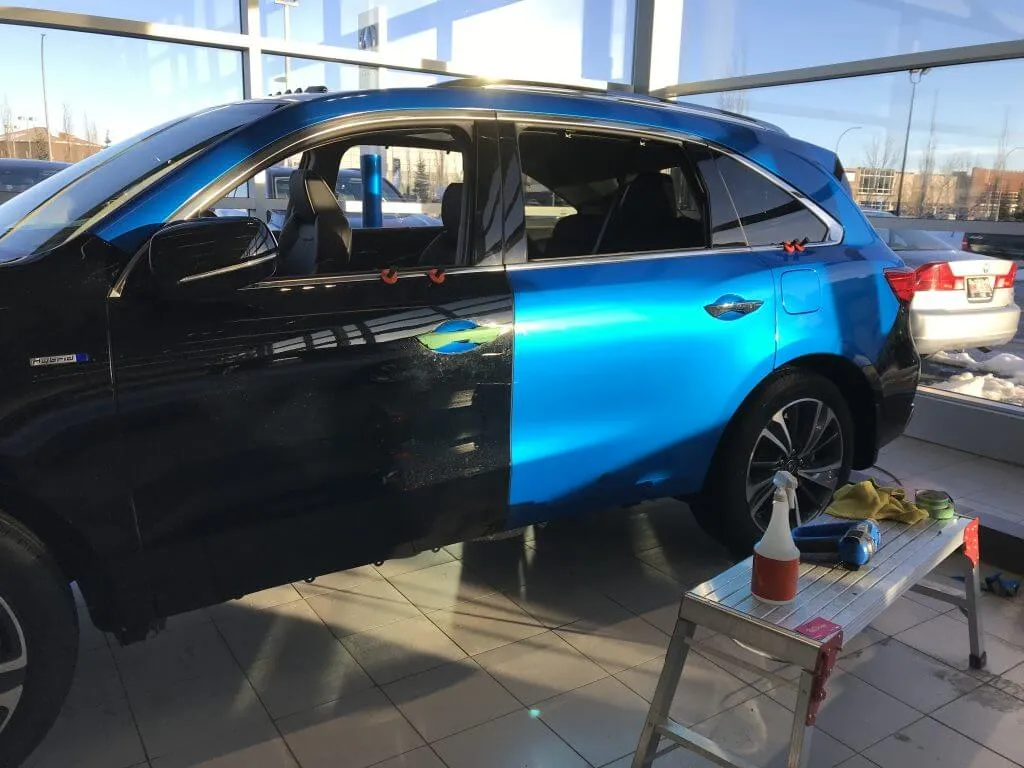 Full blue wrap on Acura MDX