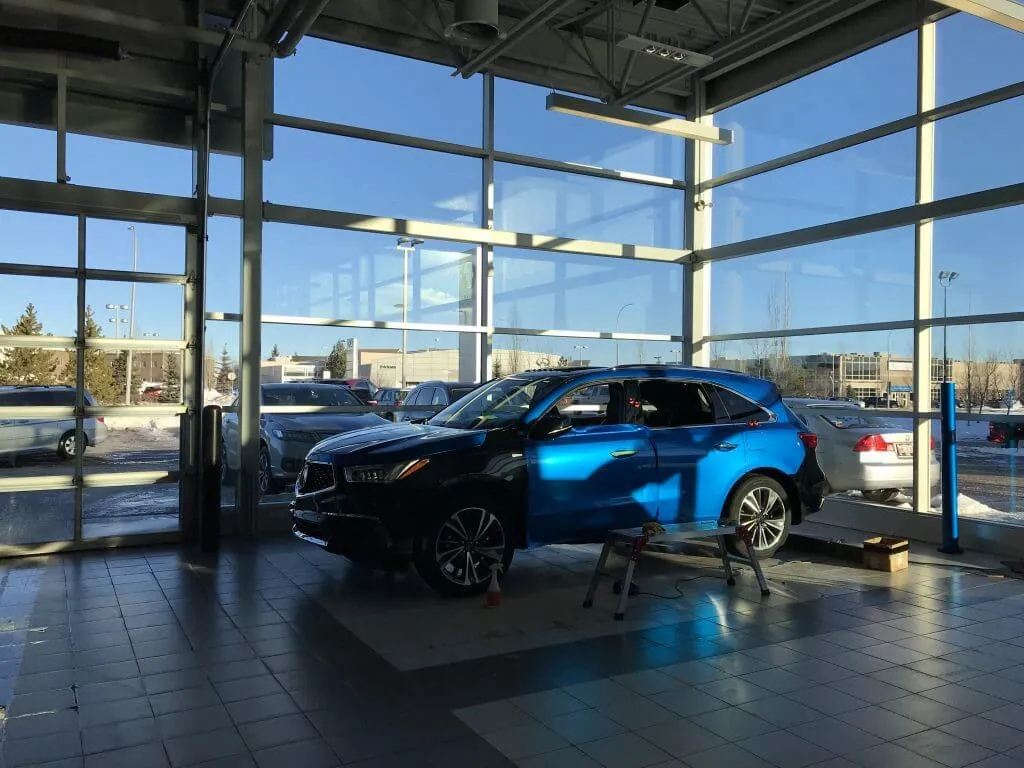 Full blue wrap on Acura MDX
